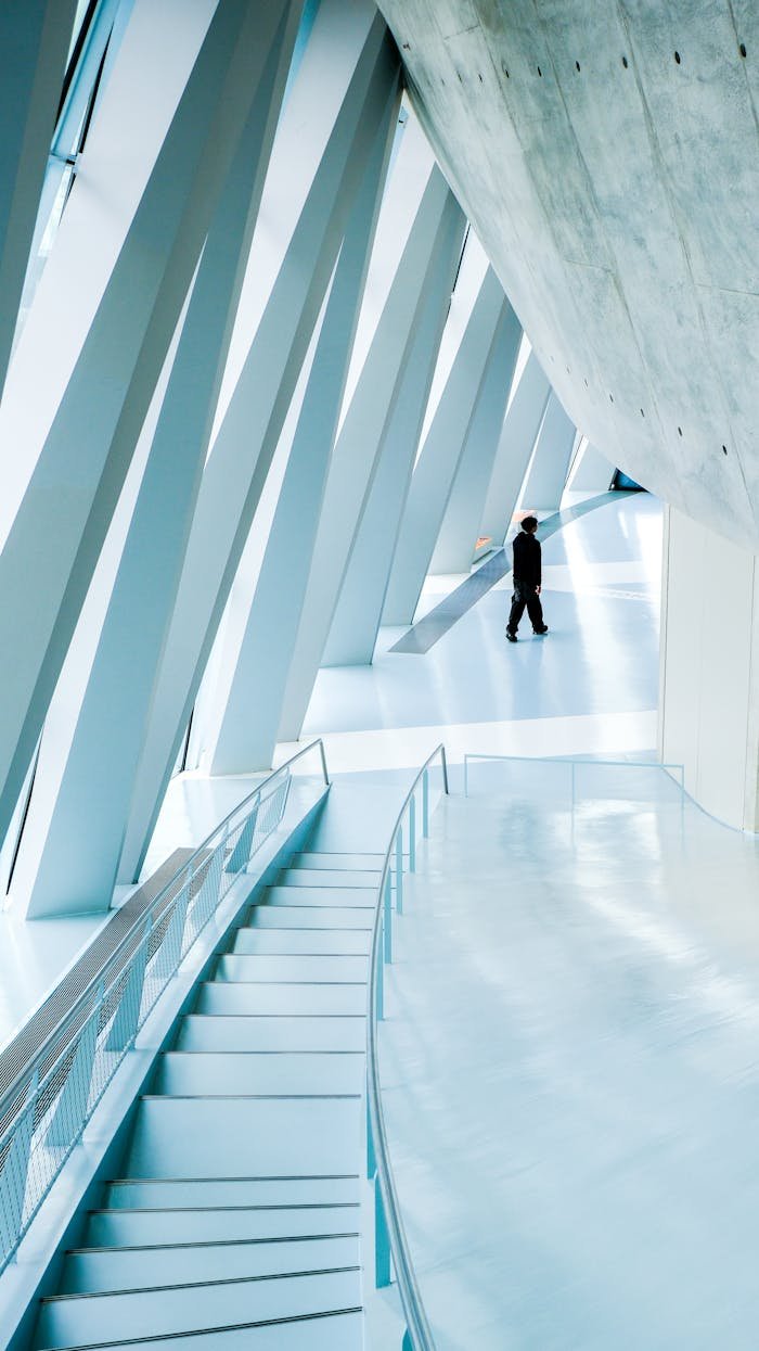 Sleek interior with modern architecture and abstract design in Stuttgart, Germany.